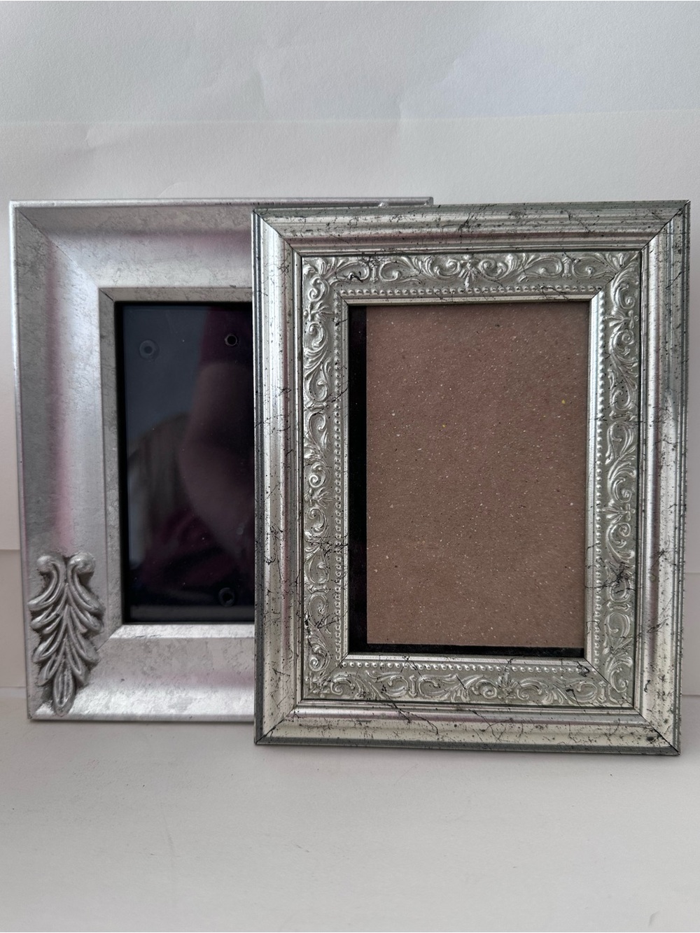 lot of 2 WOOD Silver Leaf Photo Frames FITS 3.5X5